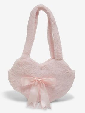🎀 NWT New Hot Topic Coquette Blush Pink Heart Shaped Soft Fuzzy Tote Satin Bow